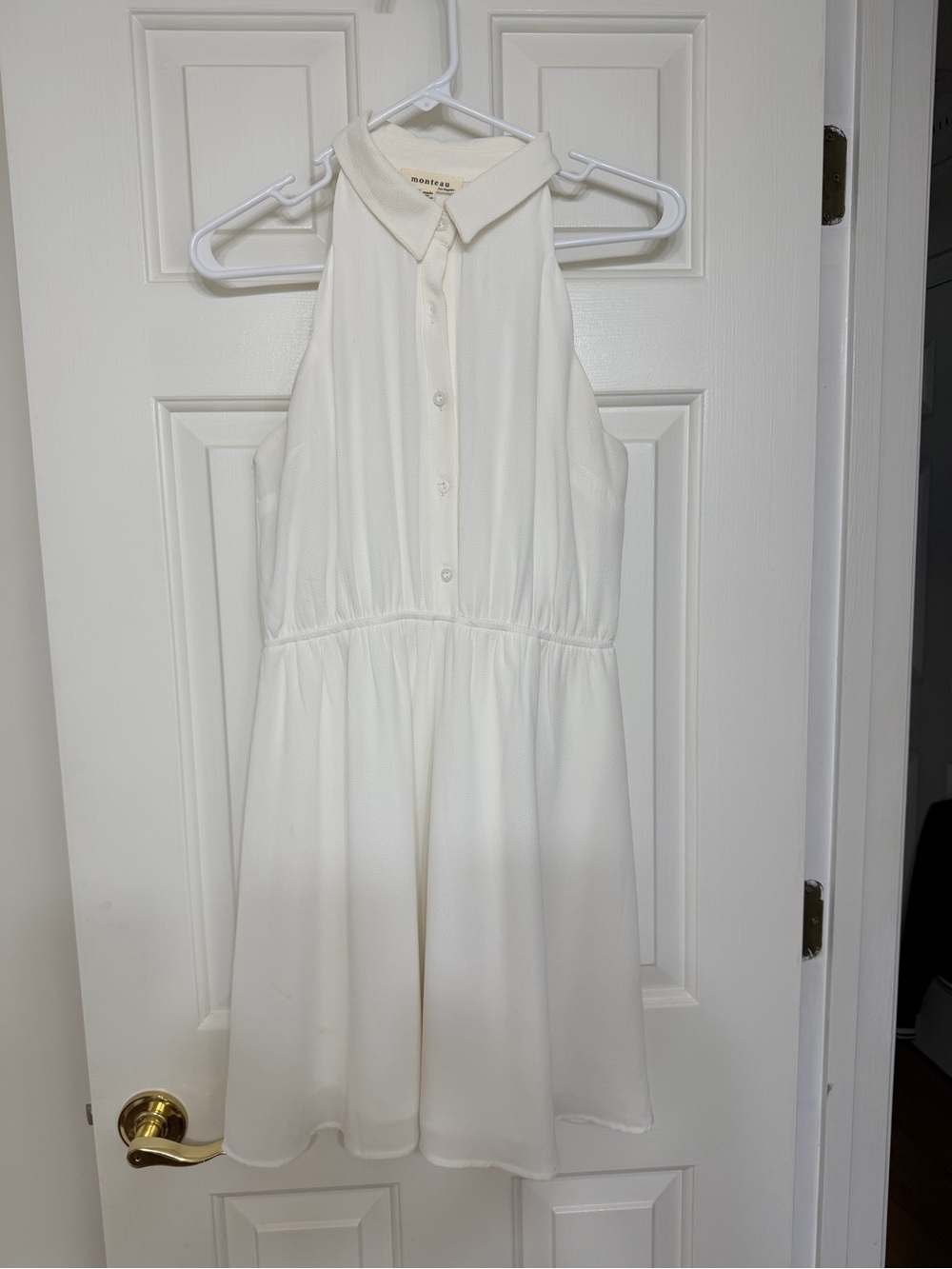 Monteau White Halter Collared Backless Dress